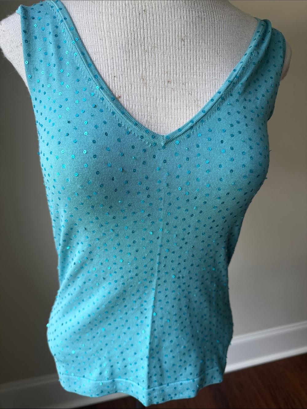 Teal V-Neck Sequin Dot Tank Top